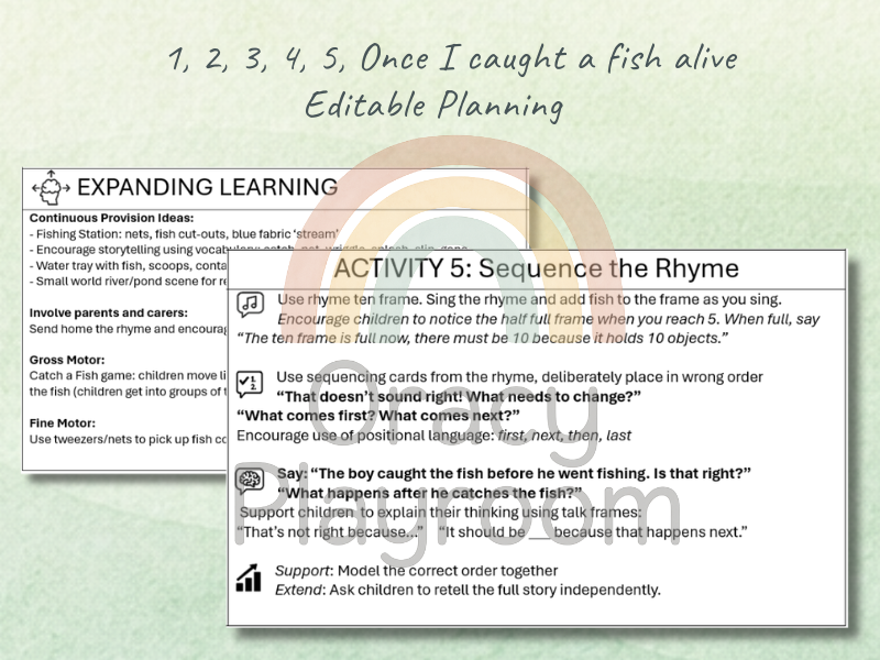 1, 2, 3, 4, 5 Once I Caught a Fish Alive: Editable Activity Plan