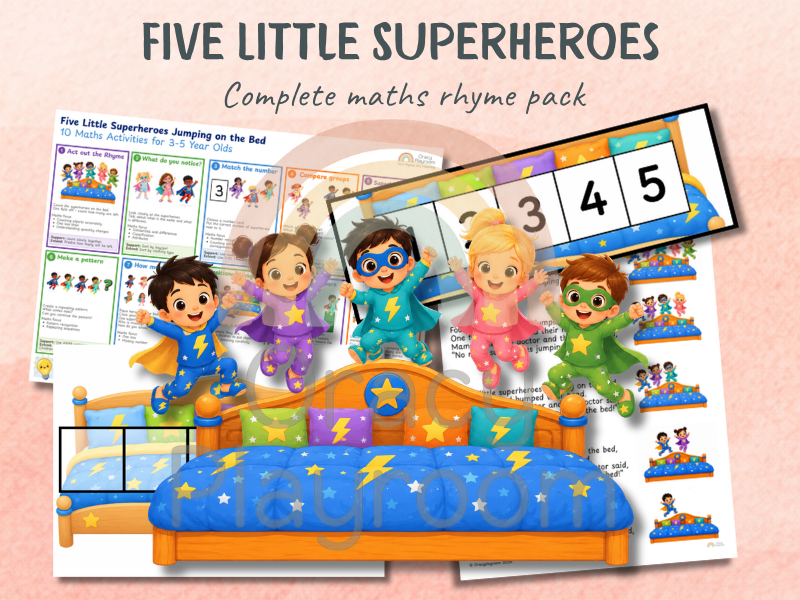 Five Little Superheroes Jumping on the Bed Complete Maths Pack