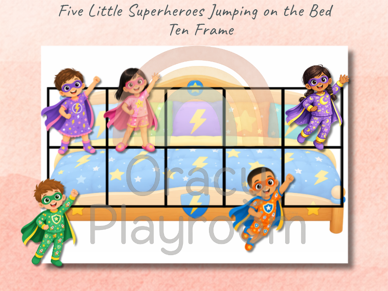 Five Little Superheroes Jumping on the Bed Complete Maths Pack