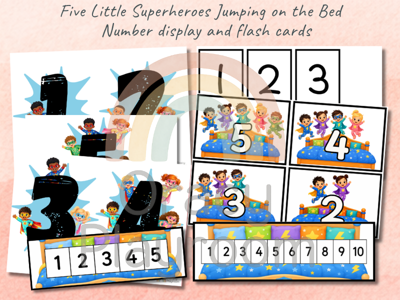 Five Little Superheroes Jumping on the Bed Complete Maths Pack