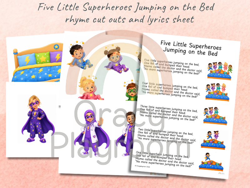 Five Little Superheroes Jumping on the Bed Complete Maths Pack