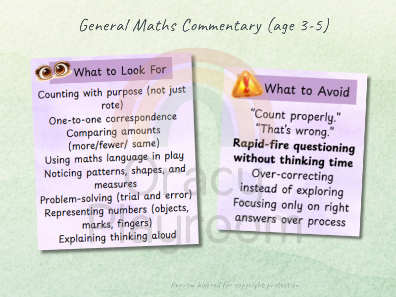 General Maths Commentary Sheet (Ages 3–5)