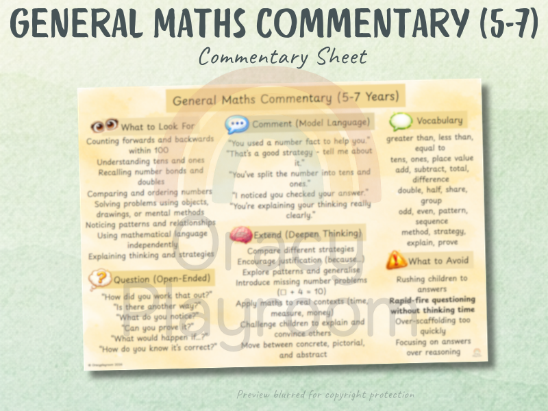 General Maths Commentary Sheet (Ages 5–7)