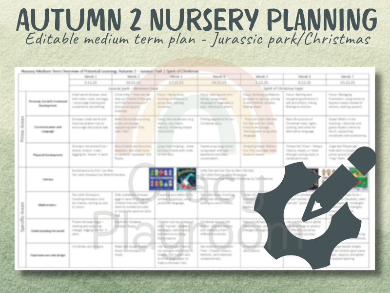 Autumn 2 Nursery Planning: Editable Medium Term Plan (Jurassic Park / Christmas)