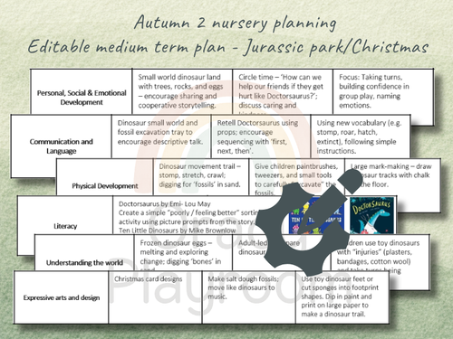 Autumn 2 Nursery Planning: Editable Medium Term Plan (Jurassic Park / Christmas)