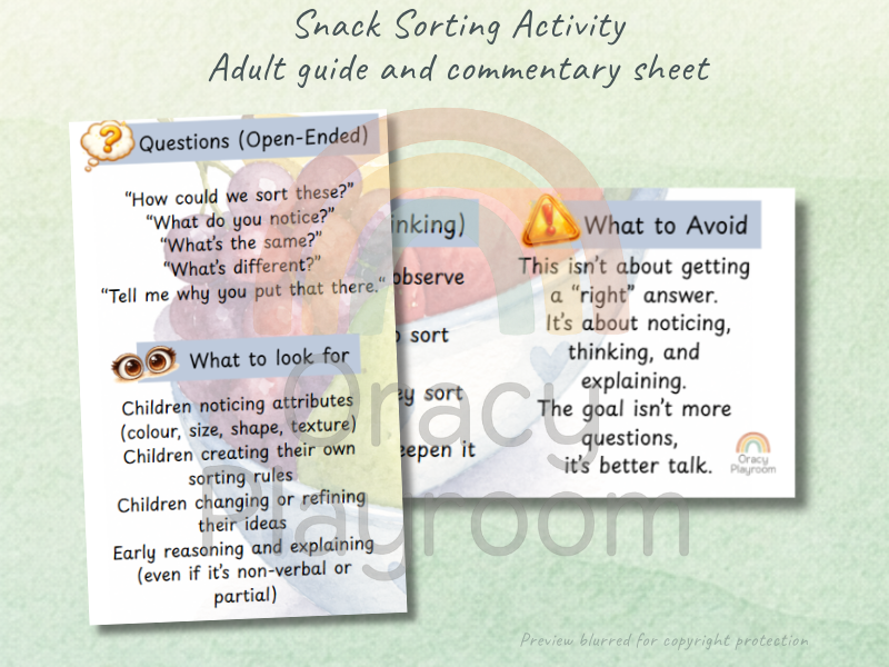 Snack Sorting: Adult Commentary Sheet